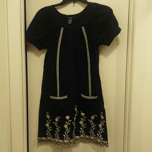 Navy blue embroidery dress with front pockets and